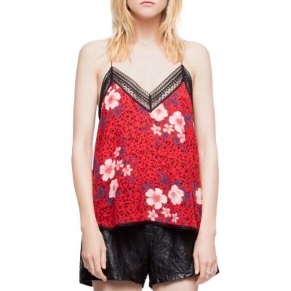 NWT Zadig & Voltaire Christy silk camisole with floral print lace trim size S - Picture 1 of 5